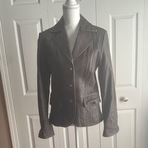 Pamela Dennis Dark Brown Leather Blazer Jacket